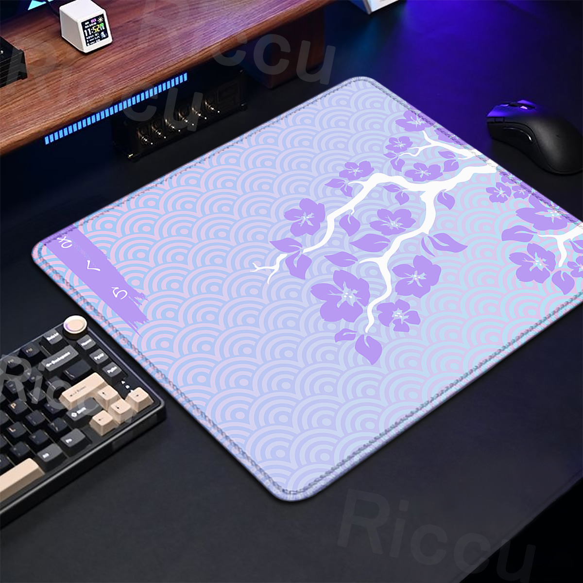 Korean Desk Setup - Фиолетовый Настольный коврик с Сакурой, игровая