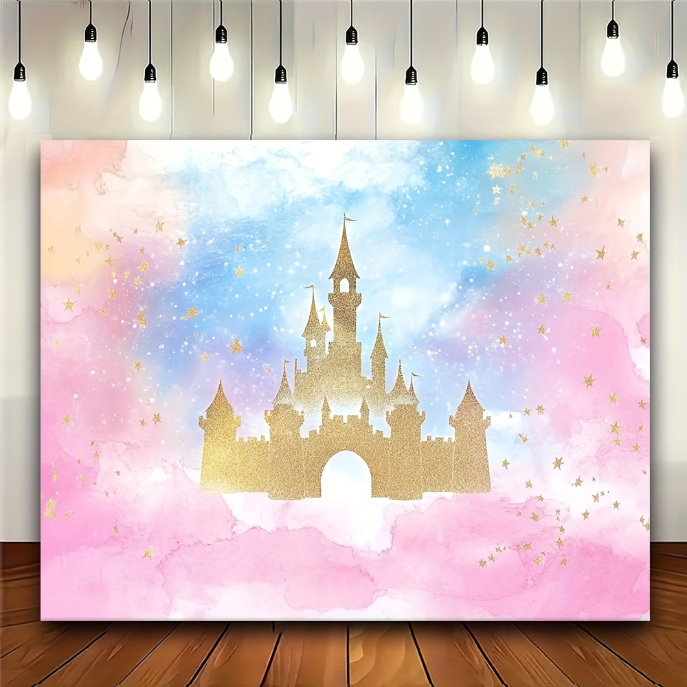 Desk Setup Background - 1 Замок принцессы, акварельный пастельный Радужный